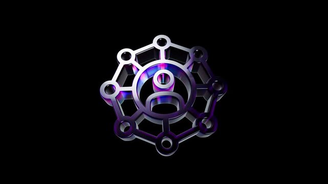 Abstract metallic gear icon with colorful neon light reflections on a dark background 3D Icon