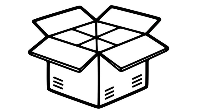 Open cardboard box icon with flaps raised, suitable for shipping, delivery, and packaging concepts.