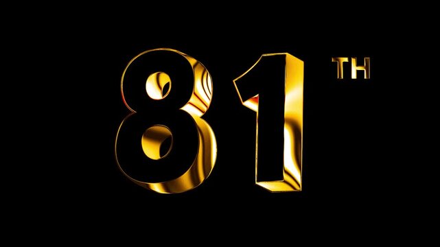 Luxury Golden Glass Eighty One Number Anniversary Celebration 3D Metallic Typography Isolated Curve Lines Design Animation