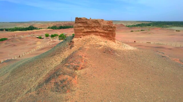 Remains of ancient Yumen Pass and Yangguan, Han dynasty military outpost along historic Silk Road
Earthen beacon fort ruins, ancient border checkpoint of northwest China dating back over two millennia