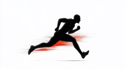 Obraz premium silhouette of a runner sprinting with red motion blur streak on white background conveying speed and determination