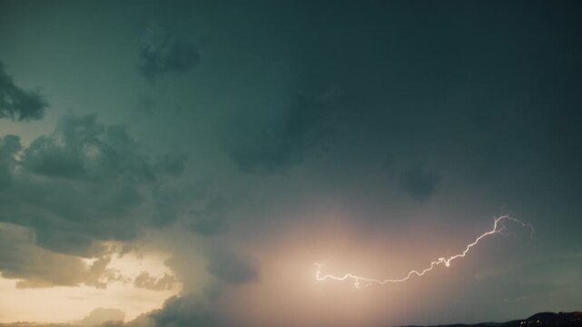 Lightning in the night sky of France during a thunderstorm