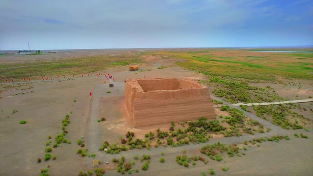 Remains of ancient Yumen Pass and Yangguan, Han dynasty military outpost along historic Silk Road
Earthen beacon fort ruins, ancient border checkpoint of northwest China dating back over two millennia
