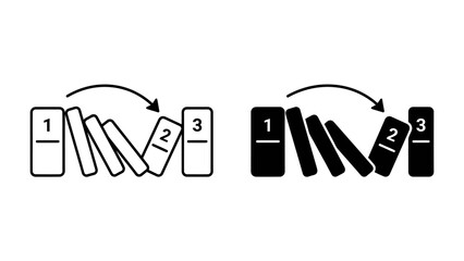 Fototapeta premium Domino Effect Illustration: Two stylized illustrations depict a domino effect, with numbered blocks falling sequentially to represent cause and effect or a chain reaction.