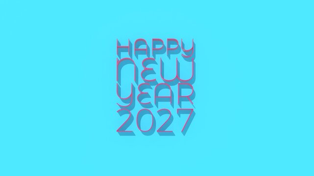Happy New Year 2027 glowing neon text 2027 on dark abstract background, 3D rendering illustration