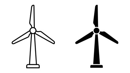Wind Turbine Icons: Two distinct wind turbine icons, one in outline and one in silhouette, representing sustainable energy generation and renewable power solutions. © Gfd