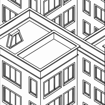 Pattern, houses, roofs, streets, architecture, vector, graphics, lines, seamless pattern, textured ornament, symmetry, geometry, city, textile, style, design, multidimensionality, multistructure