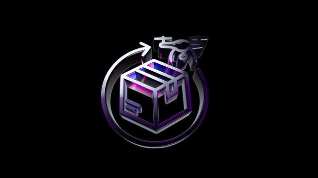 Drone delivery icon with a parcel box and circular arrow for fast shipping and logistics services 3D Icon