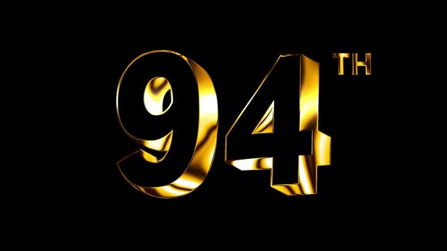 Luxury Golden Glass Nighty Four Number Anniversary Celebration 3D Metallic Typography Isolated Curve Lines Design Animation.