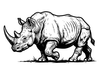 Black and white rhinoceros illustration, rhino vector drawing, wildlife animal art, monochrome safari creature © হরি চাঁদের চাঁদ