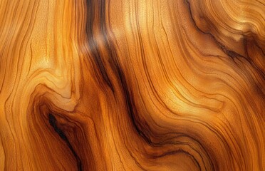 Fototapeta premium close-up polished wood grain with amber and dark brown flowing swirls and organic rings evoking warm soothing natural texture