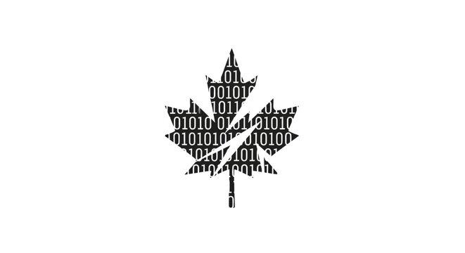 Maple leaf composed of binary code digits.