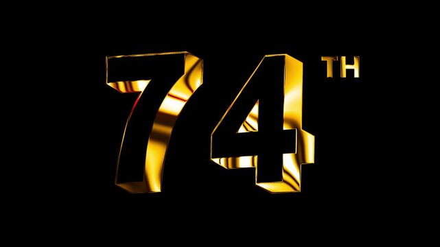 Luxury Golden Glass Seventy Four Number Anniversary Celebration 3D Metallic Typography Isolated Curve Lines Design Animation