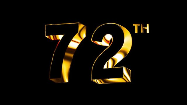 Luxury Golden Glass Seventy Two Number Anniversary Celebration 3D Metallic Typography Isolated Curve Lines Design Animation