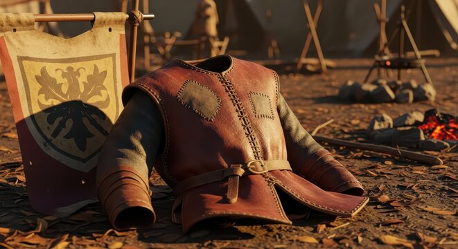 Tattered Leather Jerkin with Belt and Patches