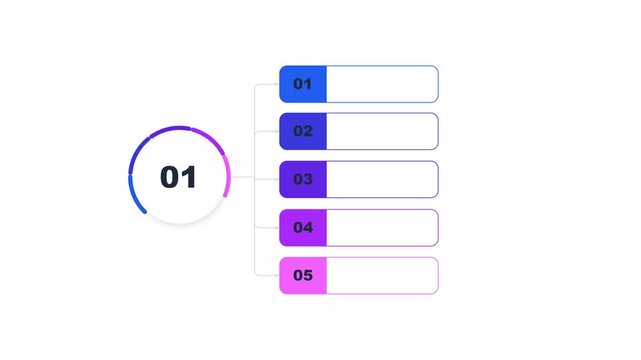 Infographic list with five numbered steps and colorful gradient design elements