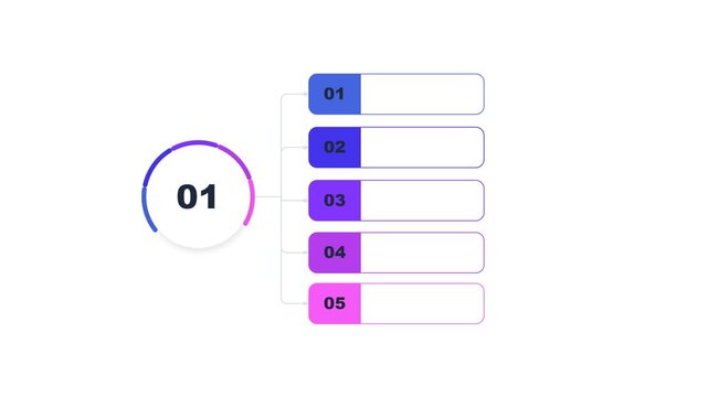 Infographic numbered list with five steps and gradient circular progress indicator