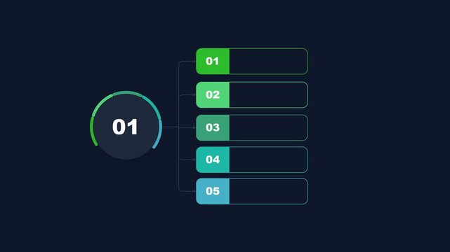 Infographic list diagram with five numbered steps and circular progress indicator