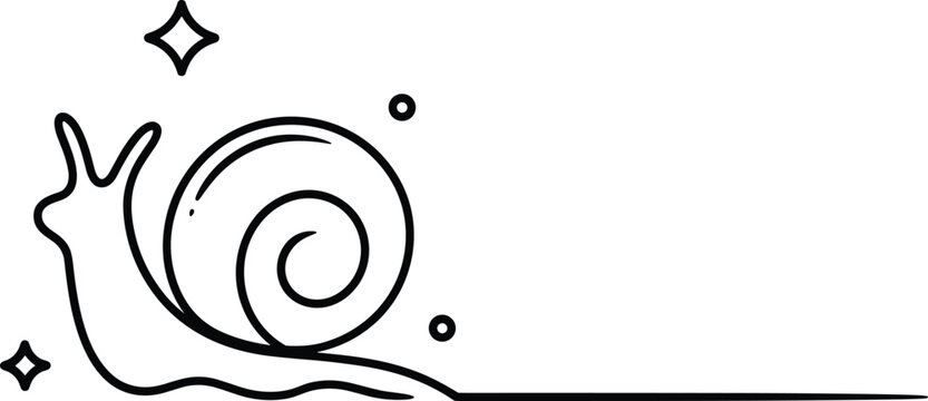 Minimalist Crawling Snail Continuous Line Page Divider Featuring Spiral Shell Textured Gastropod Body and Floating Magic Sparkle Stars