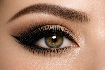 Fototapeta premium Close-up view of a woman's eye featuring long eyelashes, suitable for use in beauty or lifestyle images