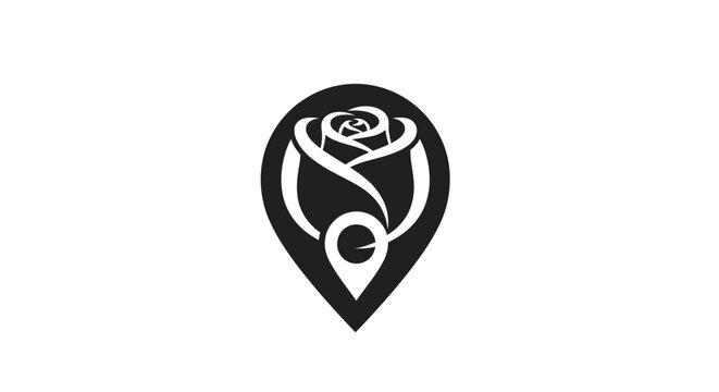 Elegant black rose and location pin design.
