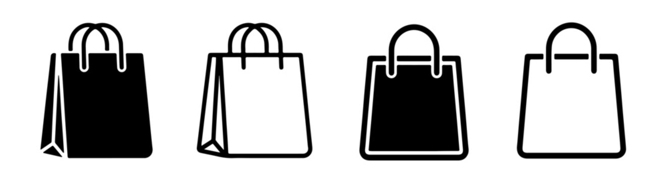 Solid fill and Outline Shopping Bag Icons, Ideal for Ecommerce and Retail Design