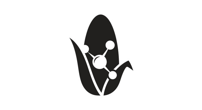 Black and white molecular leaf design icon.