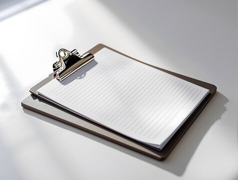 Wooden clipboard mockup with blank white sheet of paper.