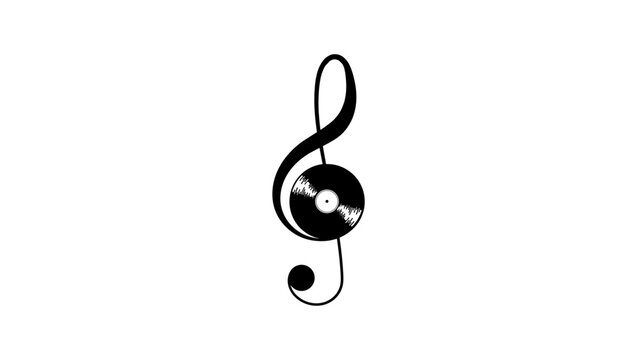 G-Clef and Music record, black vector isolated silhouette