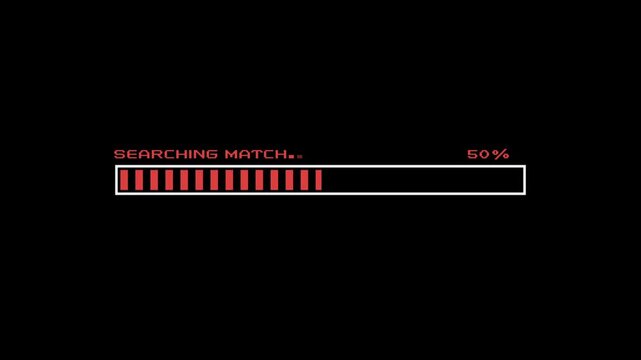 Retro pixel art searching match loading bar animation online game matchmaking progress bar percentage indicator 8 bit gaming UI lobby search screen 4K motion graphics
