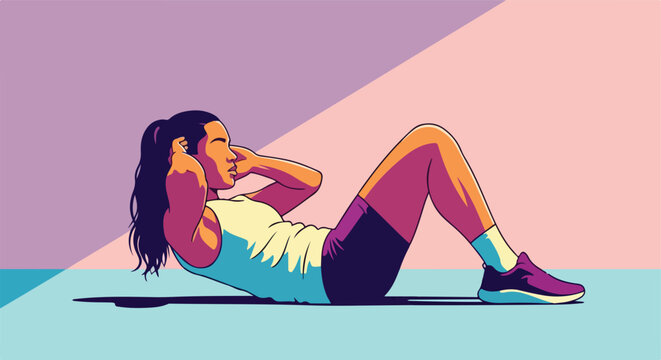 Woman doing sit-up exercise on floor