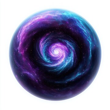 glowing spherical orb containing a swirling purple and blue cosmic vortex nebula with stars, evoking mystery and awe