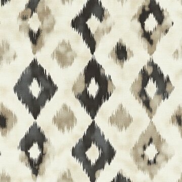 soft woven fabric with blurred ikat diamond pattern in neutral earthy tones, cozy rustic feel