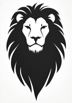 black lion head silhouette with flowing mane and regal, stoic expression