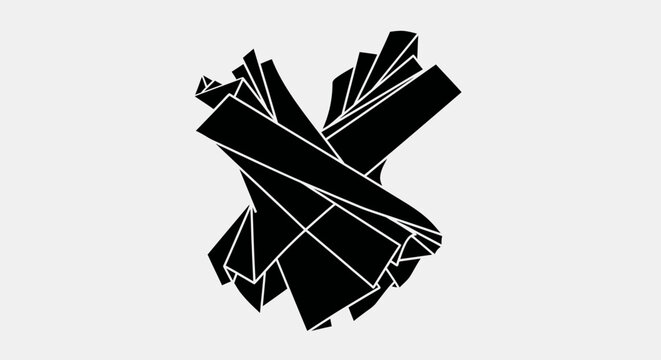 A complex abstract geometric shape rendered in solid black on a light background