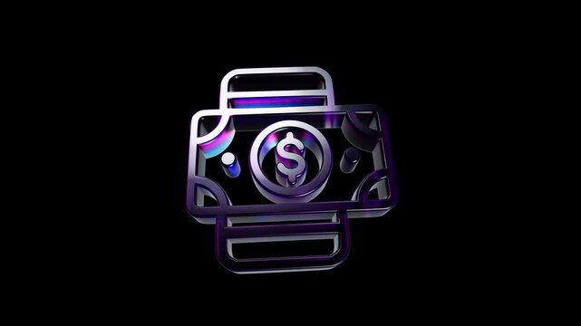 Shiny 3d printer icon printing a dollar coin and money bill on a dark background 3D Icon