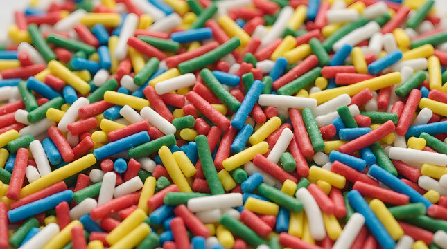 Vibrant rainbow candy sprinkles texture background macro shot