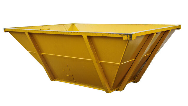 Isolated yellow industrial skip container ready for waste and rubbish collection