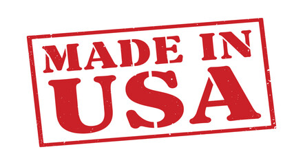 Rectangular stamp displaying the phrase made in usa in bold red lettering © MOHAMMAD
