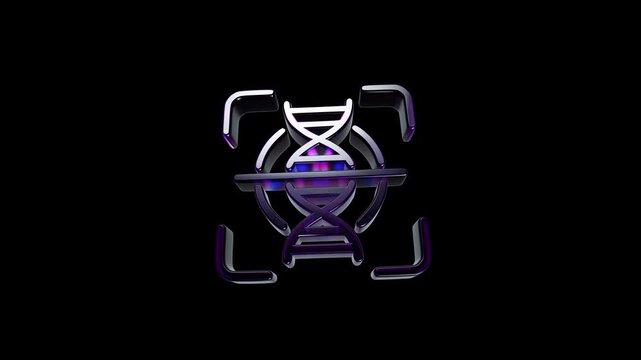 3d metallic dna helix icon with a scanning frame effect on a dark black background 3D Icon