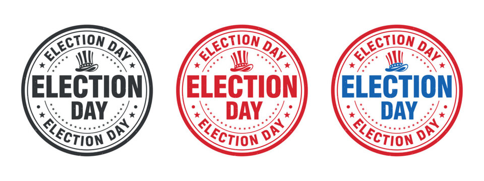 Election Day Circular Stamp Illustrations In Three Color Variations ballot vote