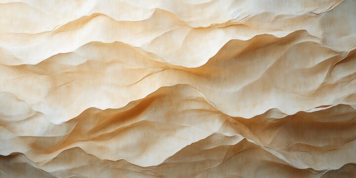 layered translucent beige fabric or paper folds forming a serene undulating landscape of soft warm waves and delicate light