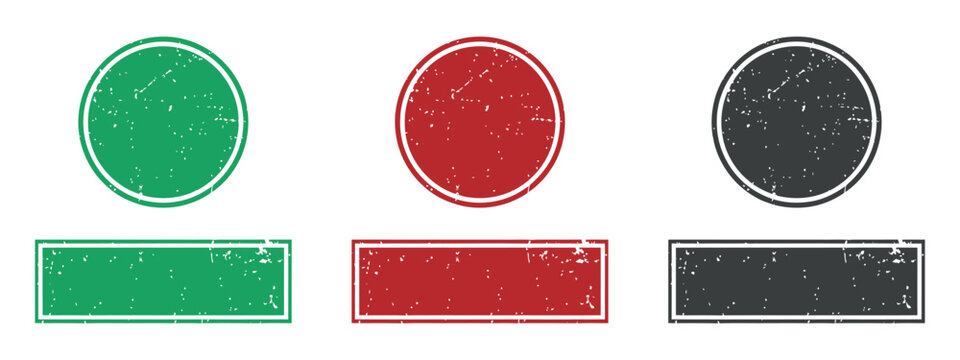 Circular And Rectangular Stamps With Distressed Texture On Transparent Backdrop stamp