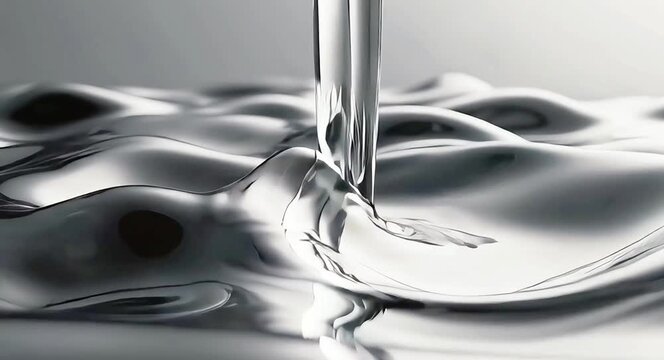 Flowing Liquid Metal Surface with Smooth Waves and Reflective Chrome Texture Abstract Background