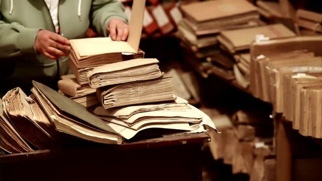 Archivist Looking For Historical Documents In Library. Storage Research Heritage 