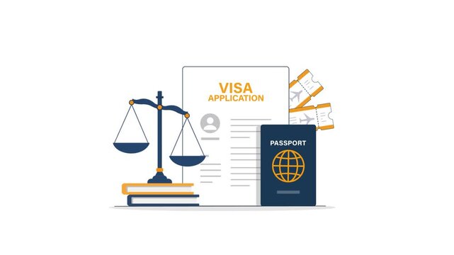 Animated Visa Application Process with Passport and Travel Tickets 