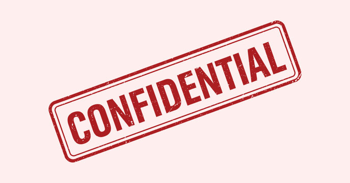 Rectangular confidential stamp with distressed texture presented in red ink seal
