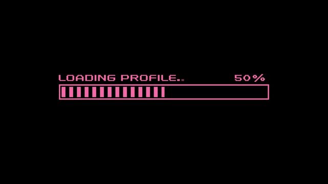 Retro pixel art loading profile loading bar animation user profile progress bar game profile loading screen 8 bit gaming UI 4K motion graphics