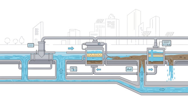Urban Water Purification System - Wastewater Treatment Plant Schematic