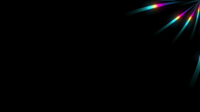 Bright multicolor streaks fly diagonally through a black background with glowing gradient shine. Futuristic looped motion background for speed, media, and digital design.